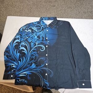 Stylish Black and Blue Floral Men's Shirt